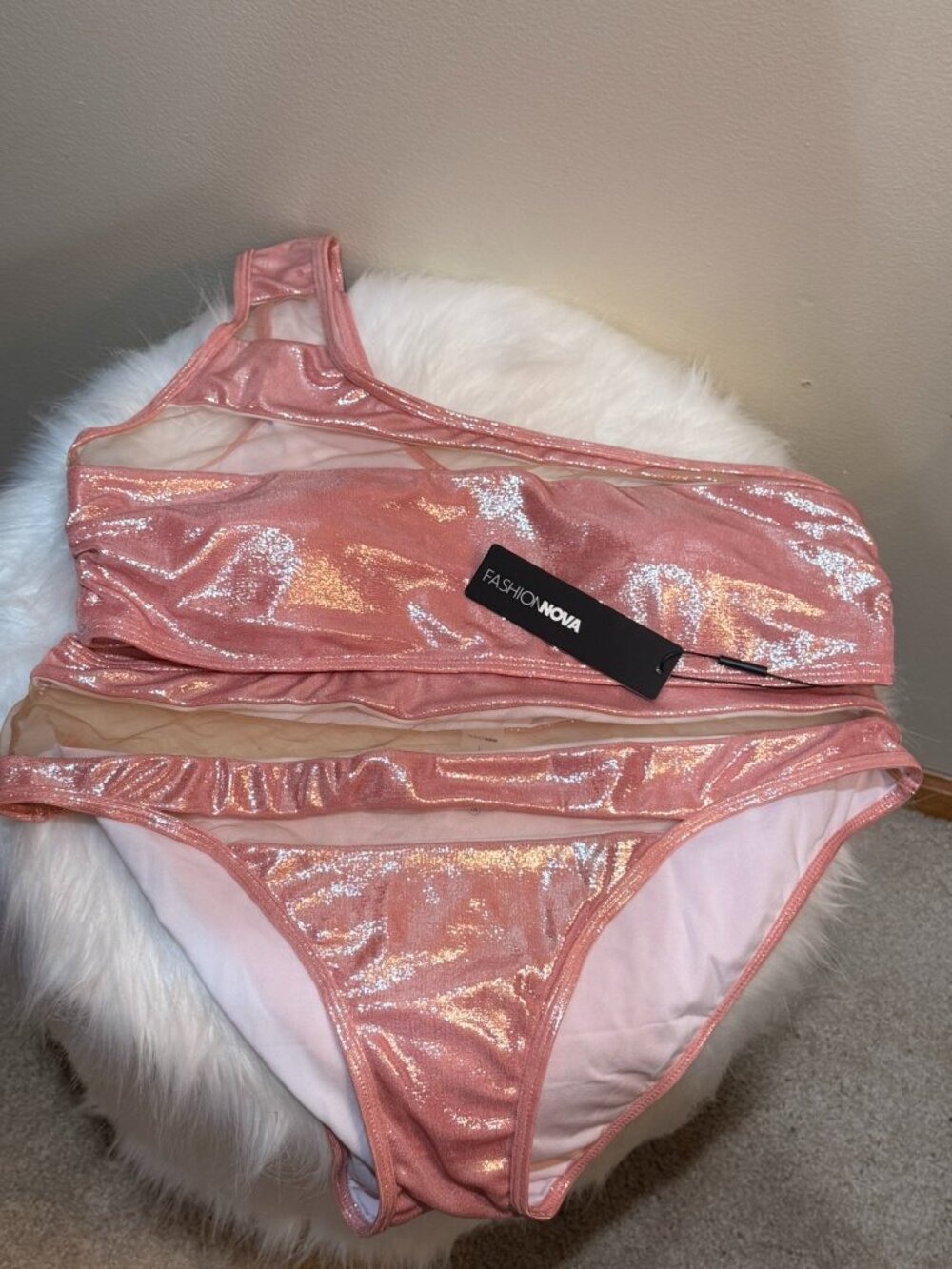 NWT Fashion Nova Metallic Pink Two Piece Bikini Size 1X